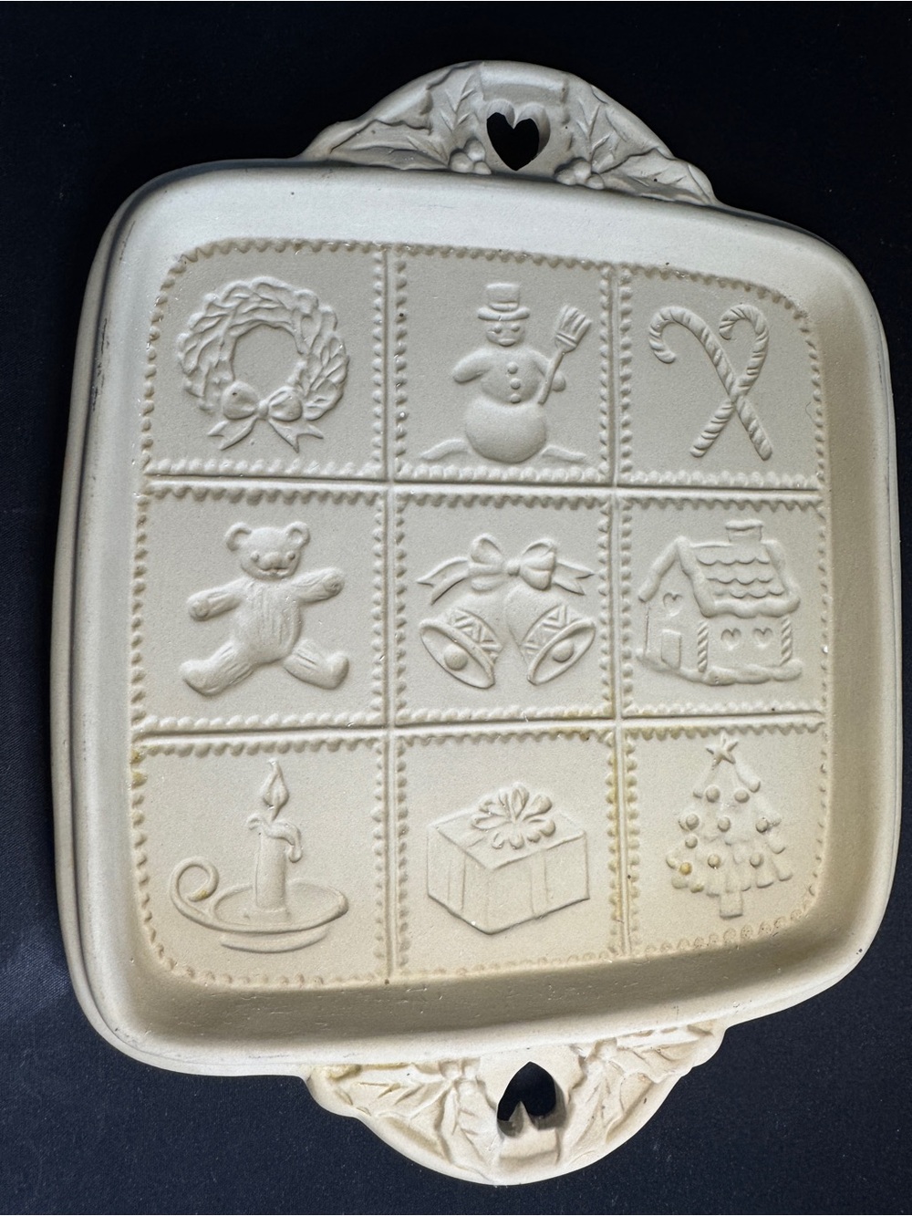 Vintage 1993 Brown Bag Cookie Art Christmas Shortbread Pan Stoneware Mold Hill